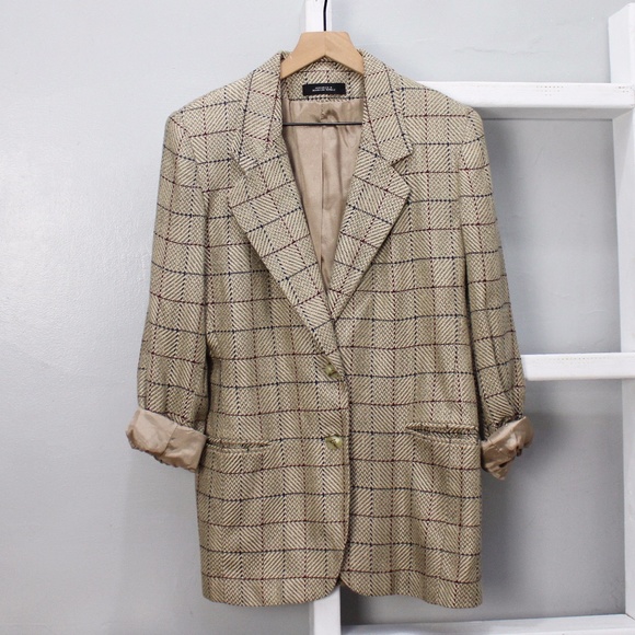 Vintage Jackets & Blazers - 🎄Sale Vintage David N Tan Checkered Tweed 2 Button Blazer Size 6